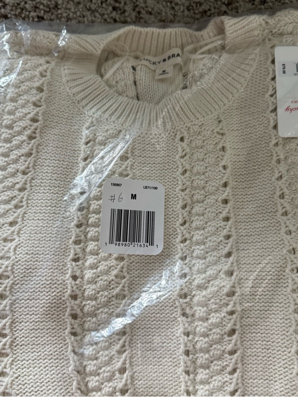 Lucky Brand Cream Cable Knit Crew Sweater